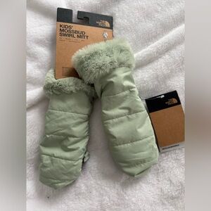 The North Face Sage Green Mittens with Fur Trim